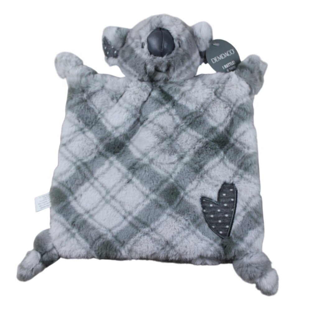 Demdaco Koala Bear Gray Plaid Security Blanket Lovey Baby Rattle Heart Plush NWT